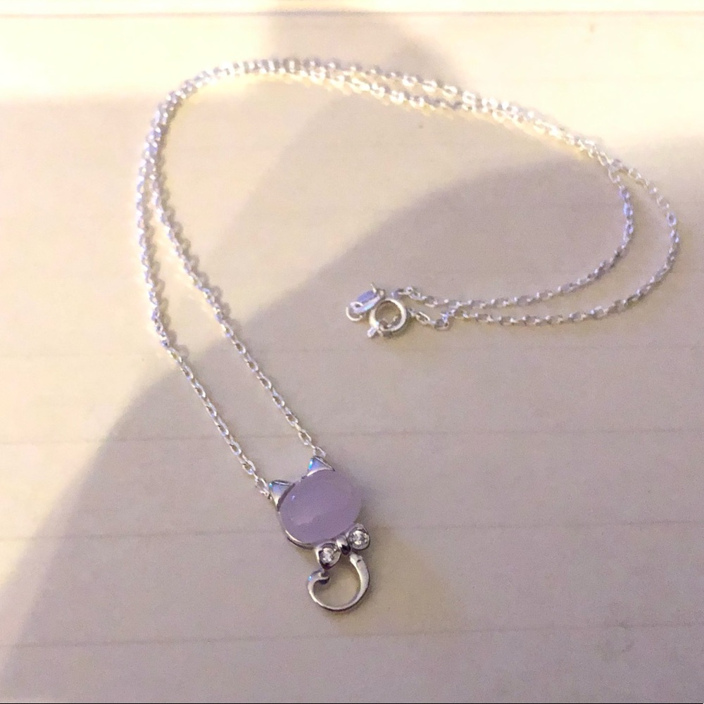 Rose quartz sterling silver kitty necklace
